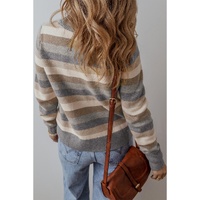 Gray Stripe Color Block Ribbed Edge Round Neck Sweater - XL thumbnail