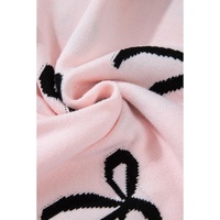 Light Pink Bow Pattern Knitted Loose Fit Sweater - L thumbnail
