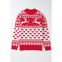Fiery Red Merry Christmas Reindeer Heart Pattern High Neck Sweater - L thumbnail