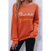 Gold Flame Thanks Giving Letter Graphic Crew Neck Sweater - L thumbnail