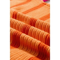 Orange Stripe Colorblock Crew Neck Drop Shoulder Loose Sweater - L thumbnail