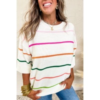 White Colorblock Striped Half Sleeve Drop Shoulder Sweater - M thumbnail