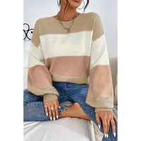 Dusty Pink Color Block Lantern Sleeve Drop Shoulder Sweater - L thumbnail