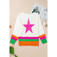 White Star Pattern Colorblock Striped Edge Drop Shoulder Sweater - M thumbnail