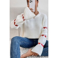 White Heart Shape Bell Sleeve Valentine Sweater - S thumbnail