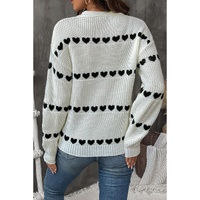 White Contrast Heart Pattern Crew Neck Sweater - L thumbnail