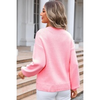 Pink Bow Graphic Drop Shoulder Round Neck Sweater - M thumbnail