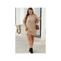 Parchment Cable Knit Drop Shoulder Loose Fit Sweater Dress - L thumbnail