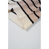 Khaki Stripe Color Block Quarter Zip Collar Short Sleeve Sweater Dress - S thumbnail