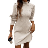 Parchment Pearl Beaded High Neck Bodycon Sweater Dress - L thumbnail