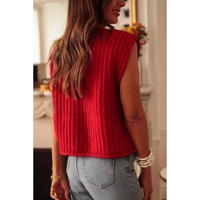Fiery Red Solid Textured Knit Side Pockets Buttoned Sweater Vest - M thumbnail