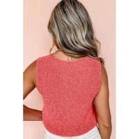 Tomato Red Lace-up Front V Neck Sweater Vest - L thumbnail
