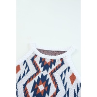 White Aztec Geometric Print Knitted Tank Top - L thumbnail