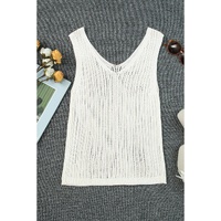 White Hollowed Knit V Neck Tank Top - M thumbnail