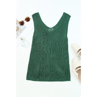 Green Hollowed Knit V Neck Tank Top - XL thumbnail