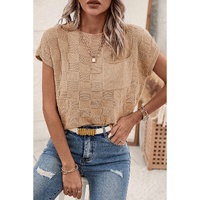Smoke Gray Lattice Textured Knit Short Sleeve Sweater - XL thumbnail