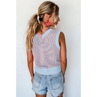 Light Pink Contrast Chevron Knit V Neck Sweater Vest - M thumbnail