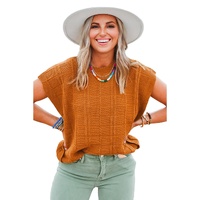 Chestnut Grid Textured Short Sleeve Sweater - L thumbnail