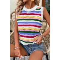 Multicolour Striped Knitted Eyelet Slim Sweater Vest - S thumbnail