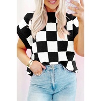 Color black Colorblock Plaid Pattern Ribbed Trim Sweater Tank Top - L thumbnail
