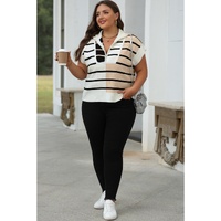 Black Stripe Colorblock Quarter Zip Collar Sweater Vest - M thumbnail