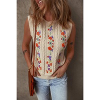 Jet Stream Embroidered Floral Cable Knit Sweater Vest - L thumbnail
