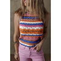 Dark Blue Striped Textured Knit Crew Neck Sweater Vest - S thumbnail