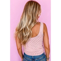 Light Pink Solid Textured Checkered U Neck Sweater Vest - XL thumbnail