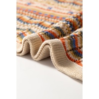 Brown Stripe Eyelet Crochet Round Neck Sweater Vest - M thumbnail