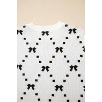 White Bow Pattern Buttoned Side Cropped Sweater Vest - M thumbnail
