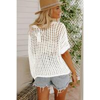 Azura Exchange Fishnet Knit Ribbed Short Sleeve Sweater Tee - XL thumbnail