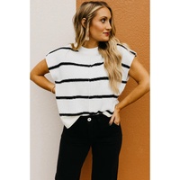 White Striped Batwing Sleeve Sweater Tee - L thumbnail