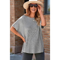 Gray Short Sleeve Side Slit Oversized Sweater - L thumbnail