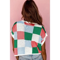 Dark Green Color Block Cap Sleeve Sweater - S thumbnail