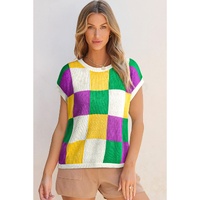 Tillandsia Purple Color Block Cap Sleeve Sweater - L thumbnail
