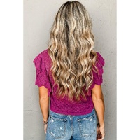 Violet Ruffled Short Sleeve Textured Knit Sweater - L thumbnail