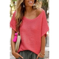 Red Clay Solid Loose Knit Short Dolman Sleeve Sweater - XL thumbnail