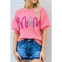Bonbon Mom Tinsel Front Short Sleeve Sweater - S thumbnail