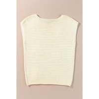White Flower Crochet Round Neck Knitted Top - M thumbnail