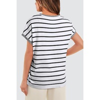 White Stripe Knitted Bat Sleeve T Shirt - S thumbnail
