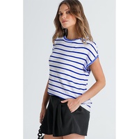 Sky Blue Stripe Knitted Bat Sleeve T Shirt - L thumbnail