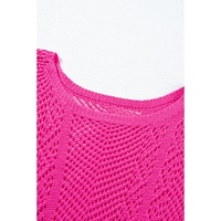 Rose Red Pointelle Knit Scallop Edge Short Sleeve Top - M thumbnail