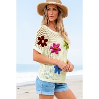 White Crochet Flower Hollow-out Sweater T Shirt - L thumbnail