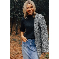 Black Knotted Keyhole Nape Short Sleeve Knit Sweater - S thumbnail