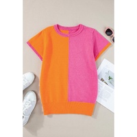Flamingo 2-tone Color Block Knit Cap Sleeve Sweater Top - M thumbnail