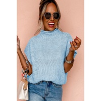 Iceland Blue High Neck Bat Short Sleeve Sweater - L thumbnail
