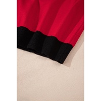 Red Sequin Rugby Color Block Puff Short Sleeve Sweater - S thumbnail