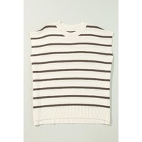 Azura Exchange Brown Stripe Side Slits Crewneck Short Sleeve Sweater Tee - XL thumbnail