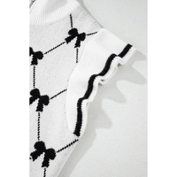 Black Preppy Vibes Bow Print Zipped Collar Sweater Tee - L thumbnail