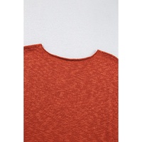Orange Solid Color Split V Neck Short Sleeve Sweater - S thumbnail